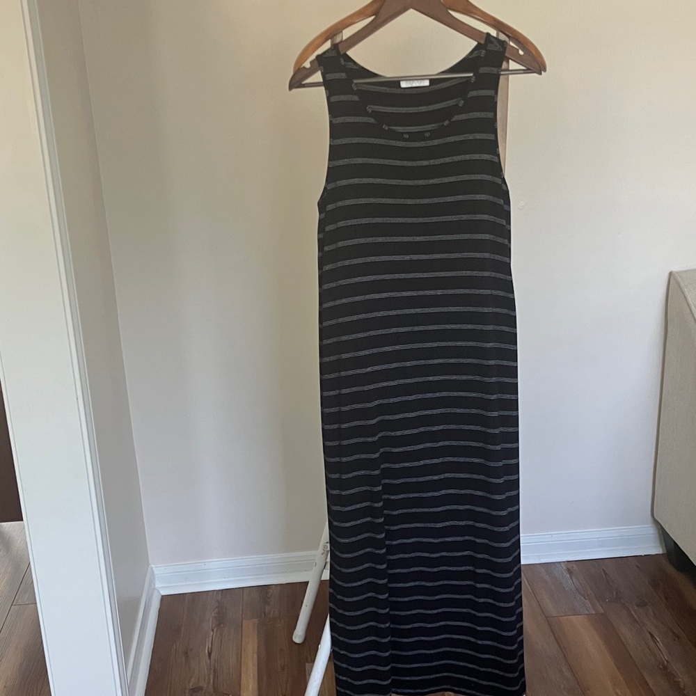 Habitat Black and Gray Striped Maxi Dress